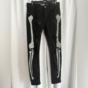 LR3bels(X Fuel Your PassionX)(W32L32)Men's Black and Gray Skeleton Skinny Jeans